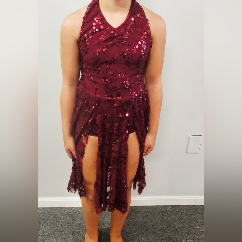 Weissman Burgundy Sequin Halter Dress
